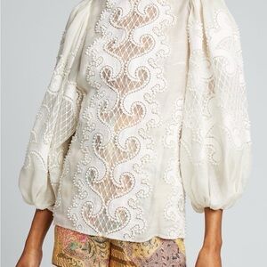 Zimmermann Brightside Embroidered Blouse with Puff Sleeves